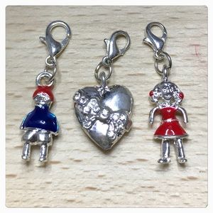 Valentine Boy, Girl, Heart Clip On Charm Bundle Set